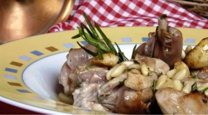 Receta e conejo con piñones